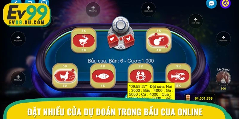 Đặt nhiều cửa dự đoán trong bầu cua online