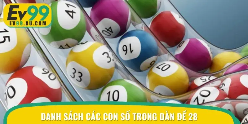 Danh sách các con số trong dàn đề 28